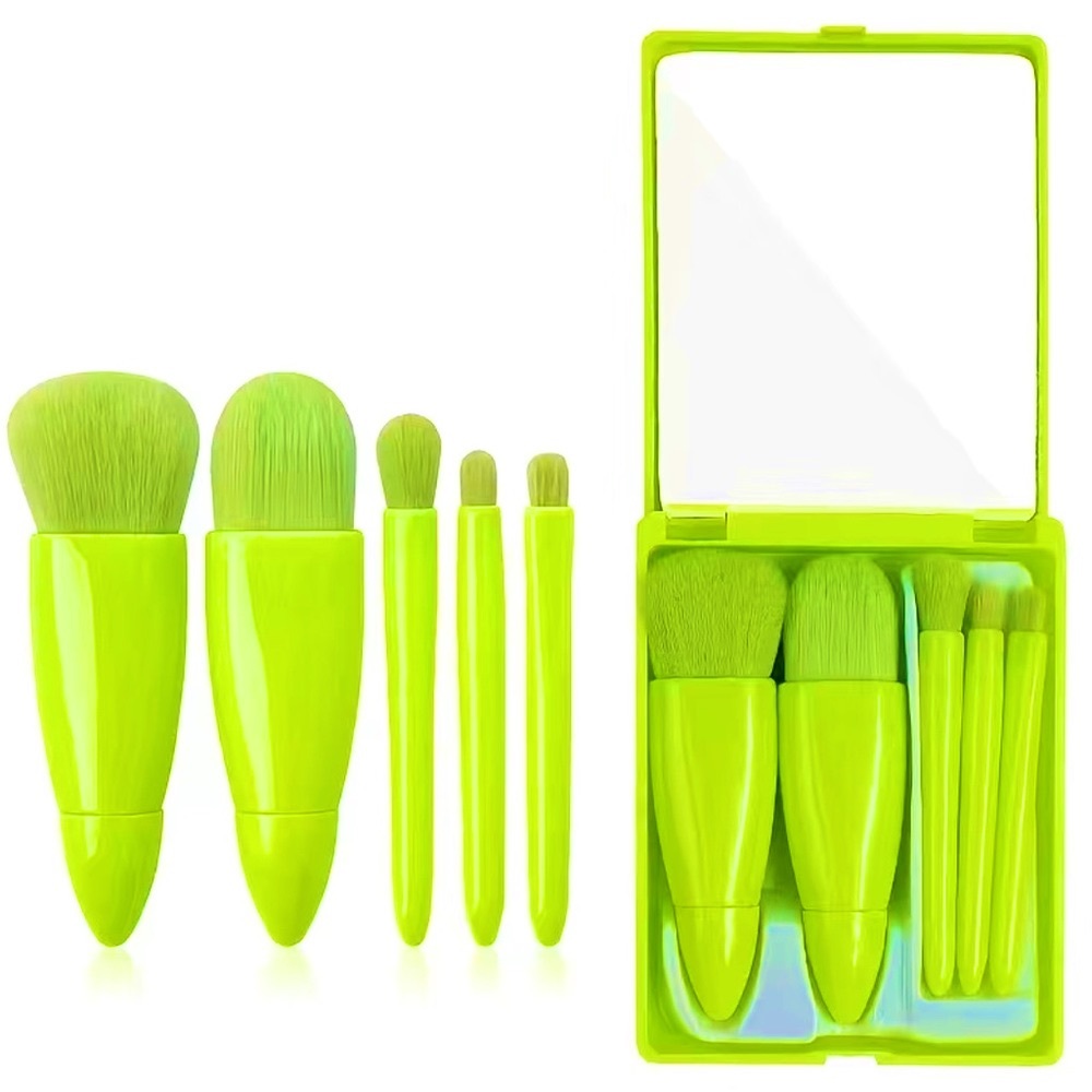 Travel Mini Makeup Brush Set and Case - Neon Lime Green